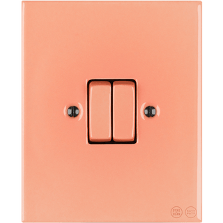 KATY PATY PORCELAIN PLATE WALL LIGHT SWITCH DOUBLE SALMON PINK - DYKE & DEAN