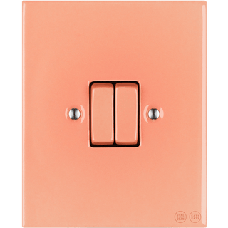 KATY PATY PORCELAIN PLATE WALL LIGHT SWITCH DOUBLE SALMON PINK - DYKE & DEAN