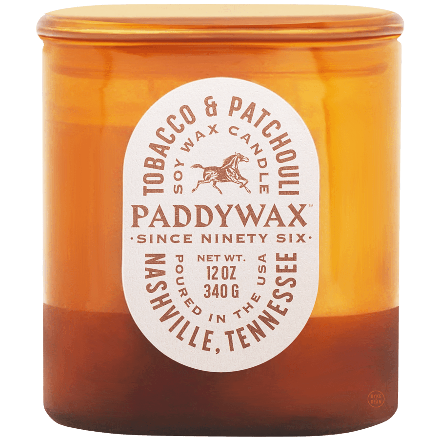 PADDYWAX VISTA LARGE AMBER GLASS CANDLE TOBACCO & PATCHOULI - DYKE & DEAN