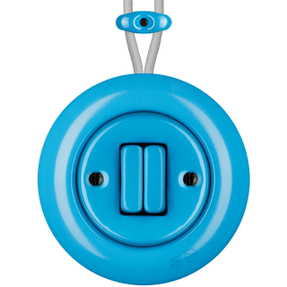 PORCELAIN KATY PATY COLONA ROUND SURFACE MOUNTED DOUBLE SLIM BUTTON SWITCH AZURE - DYKE & DEAN