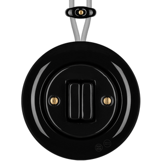 PORCELAIN KATY PATY COLONA ROUND SURFACE MOUNTED DOUBLE SLIM BUTTON SWITCH BLACK - DYKE & DEAN