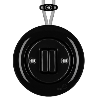 PORCELAIN KATY PATY COLONA ROUND SURFACE MOUNTED DOUBLE SLIM BUTTON SWITCH BLACK - DYKE & DEAN