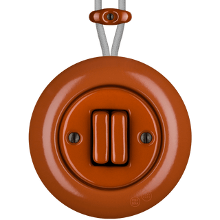 PORCELAIN KATY PATY COLONA ROUND SURFACE MOUNTED DOUBLE SLIM BUTTON SWITCH BRICK RED - DYKE & DEAN
