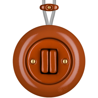 PORCELAIN KATY PATY COLONA ROUND SURFACE MOUNTED DOUBLE SLIM BUTTON SWITCH BRICK RED - DYKE & DEAN