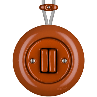 PORCELAIN KATY PATY COLONA ROUND SURFACE MOUNTED DOUBLE SLIM BUTTON SWITCH BRICK RED - DYKE & DEAN