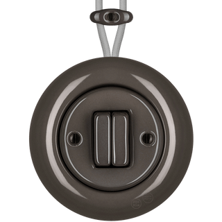 PORCELAIN KATY PATY COLONA ROUND SURFACE MOUNTED DOUBLE SLIM BUTTON SWITCH BROWN - DYKE & DEAN