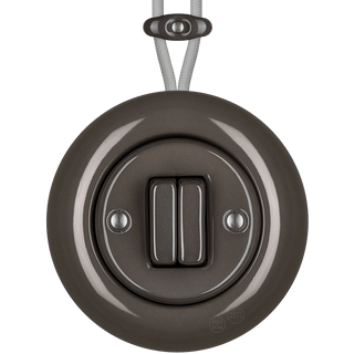 PORCELAIN KATY PATY COLONA ROUND SURFACE MOUNTED DOUBLE SLIM BUTTON SWITCH BROWN - DYKE & DEAN