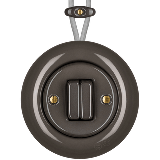 PORCELAIN KATY PATY COLONA ROUND SURFACE MOUNTED DOUBLE SLIM BUTTON SWITCH BROWN - DYKE & DEAN