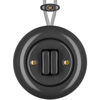 PORCELAIN KATY PATY COLONA ROUND SURFACE MOUNTED DOUBLE SLIM BUTTON SWITCH DARK GREY - DYKE & DEAN