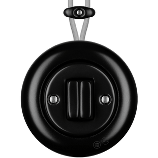 PORCELAIN KATY PATY COLONA ROUND SURFACE MOUNTED DOUBLE SLIM BUTTON SWITCH MATTE BLACK - DYKE & DEAN