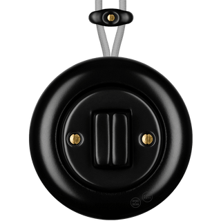 PORCELAIN KATY PATY COLONA ROUND SURFACE MOUNTED DOUBLE SLIM BUTTON SWITCH MATTE BLACK - DYKE & DEAN