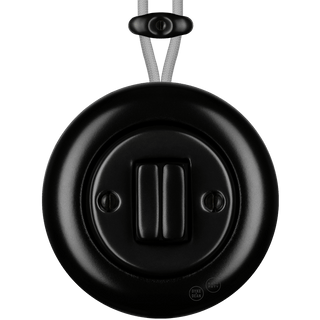 PORCELAIN KATY PATY COLONA ROUND SURFACE MOUNTED DOUBLE SLIM BUTTON SWITCH MATTE BLACK - DYKE & DEAN