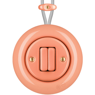 PORCELAIN KATY PATY COLONA ROUND SURFACE MOUNTED DOUBLE SLIM BUTTON SWITCH SALMON PINK - DYKE & DEAN