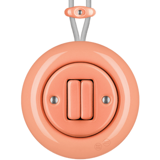 PORCELAIN KATY PATY COLONA ROUND SURFACE MOUNTED DOUBLE SLIM BUTTON SWITCH SALMON PINK - DYKE & DEAN