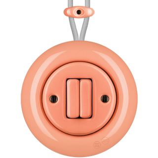 PORCELAIN KATY PATY COLONA ROUND SURFACE MOUNTED DOUBLE SLIM BUTTON SWITCH SALMON PINK - DYKE & DEAN
