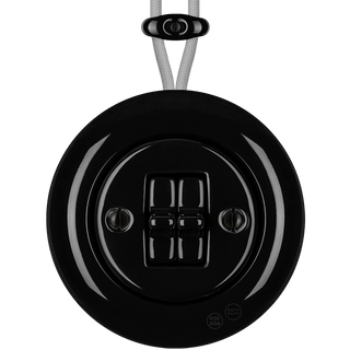 PORCELAIN KATY PATY COLONA ROUND SURFACE MOUNTED DOUBLE TOGGLE BUTTON SWITCH BLACK - DYKE & DEAN