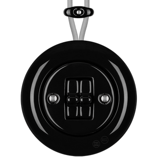 PORCELAIN KATY PATY COLONA ROUND SURFACE MOUNTED DOUBLE TOGGLE BUTTON SWITCH BLACK - DYKE & DEAN