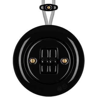 PORCELAIN KATY PATY COLONA ROUND SURFACE MOUNTED DOUBLE TOGGLE BUTTON SWITCH BLACK - DYKE & DEAN