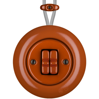 PORCELAIN KATY PATY COLONA ROUND SURFACE MOUNTED DOUBLE TOGGLE BUTTON SWITCH BRICK RED - DYKE & DEAN