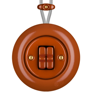 PORCELAIN KATY PATY COLONA ROUND SURFACE MOUNTED DOUBLE TOGGLE BUTTON SWITCH BRICK RED - DYKE & DEAN
