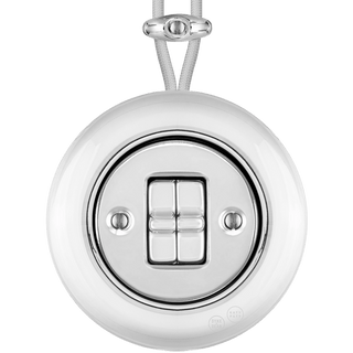 PORCELAIN KATY PATY COLONA ROUND SURFACE MOUNTED DOUBLE TOGGLE BUTTON SWITCH CHROME - DYKE & DEAN