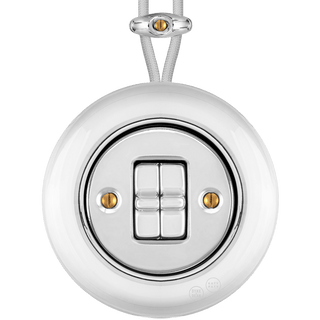 PORCELAIN KATY PATY COLONA ROUND SURFACE MOUNTED DOUBLE TOGGLE BUTTON SWITCH CHROME - DYKE & DEAN