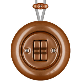 PORCELAIN KATY PATY COLONA ROUND SURFACE MOUNTED DOUBLE TOGGLE BUTTON SWITCH COPPER - DYKE & DEAN