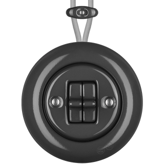 PORCELAIN KATY PATY COLONA ROUND SURFACE MOUNTED DOUBLE TOGGLE BUTTON SWITCH DARK GREY - DYKE & DEAN