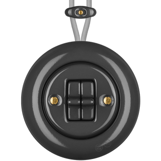 PORCELAIN KATY PATY COLONA ROUND SURFACE MOUNTED DOUBLE TOGGLE BUTTON SWITCH DARK GREY - DYKE & DEAN