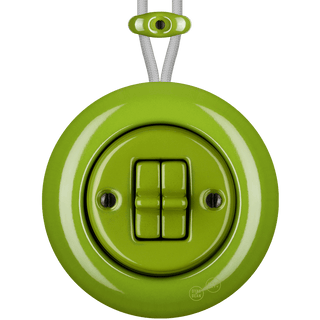 PORCELAIN KATY PATY COLONA ROUND SURFACE MOUNTED DOUBLE TOGGLE BUTTON SWITCH GREEN - DYKE & DEAN