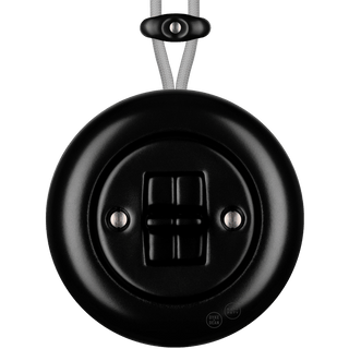 PORCELAIN KATY PATY COLONA ROUND SURFACE MOUNTED DOUBLE TOGGLE BUTTON SWITCH MATTE BLACK - DYKE & DEAN