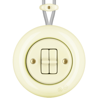 PORCELAIN KATY PATY COLONA ROUND SURFACE MOUNTED DOUBLE TOGGLE BUTTON SWITCH VANILLA - DYKE & DEAN