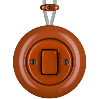 PORCELAIN KATY PATY COLONA ROUND SURFACE MOUNTED FAT BUTTON SWITCH BRICK RED - DYKE & DEAN