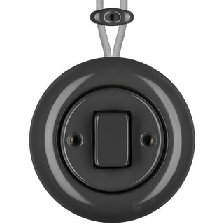 PORCELAIN KATY PATY COLONA ROUND SURFACE MOUNTED FAT BUTTON SWITCH DARK GREY - DYKE & DEAN