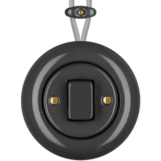 PORCELAIN KATY PATY COLONA ROUND SURFACE MOUNTED FAT BUTTON SWITCH DARK GREY - DYKE & DEAN