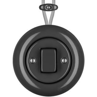 PORCELAIN KATY PATY COLONA ROUND SURFACE MOUNTED FAT BUTTON SWITCH DARK GREY - DYKE & DEAN
