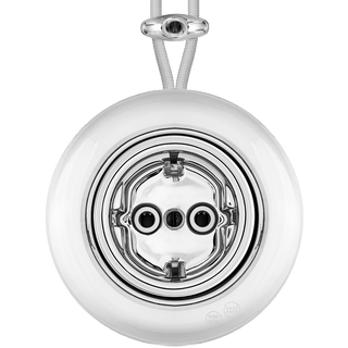 PORCELAIN KATY PATY COLONA ROUND SURFACE MOUNTED SCHUKO SOCKET CHROME - DYKE & DEAN