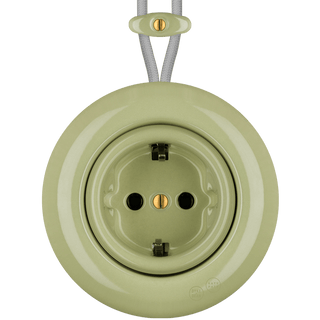 PORCELAIN KATY PATY COLONA ROUND SURFACE MOUNTED SCHUKO SOCKET MOSS GREEN - DYKE & DEAN