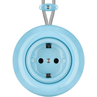 PORCELAIN KATY PATY COLONA ROUND SURFACE MOUNTED SCHUKO SOCKET PASTEL BLUE - DYKE & DEAN