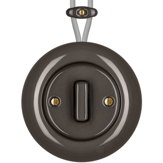 PORCELAIN KATY PATY COLONA ROUND SURFACE MOUNTED SLIM BUTTON SWITCH BROWN - DYKE & DEAN