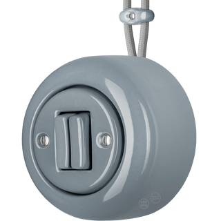 PORCELAIN ROUND SURFACE MOUNTED DOUBLE SLIM BUTTON SWITCH ASH GREY - DYKE & DEAN