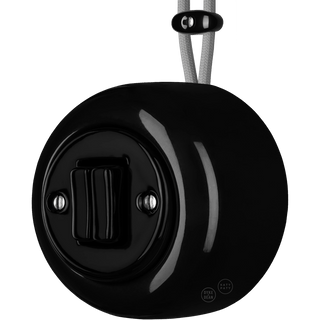 PORCELAIN ROUND SURFACE MOUNTED DOUBLE SLIM BUTTON SWITCH BLACK - DYKE & DEAN