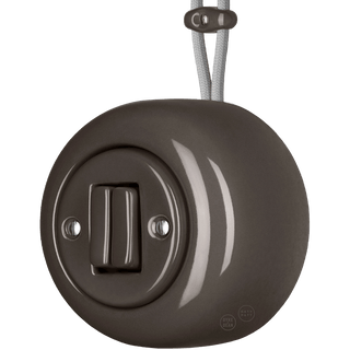 PORCELAIN ROUND SURFACE MOUNTED DOUBLE SLIM BUTTON SWITCH BROWN - DYKE & DEAN