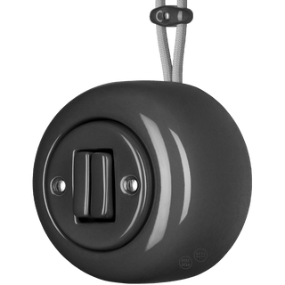 PORCELAIN ROUND SURFACE MOUNTED DOUBLE SLIM BUTTON SWITCH DARK GREY - DYKE & DEAN