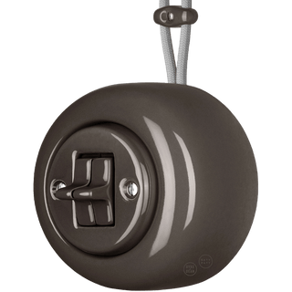 PORCELAIN ROUND SURFACE MOUNTED DOUBLE TOGGLE BUTTON SWITCH BROWN - DYKE & DEAN