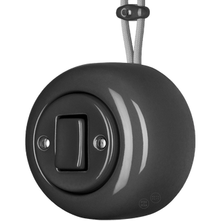 PORCELAIN ROUND SURFACE MOUNTED FAT BUTTON SWITCH DARK GREY - DYKE & DEAN