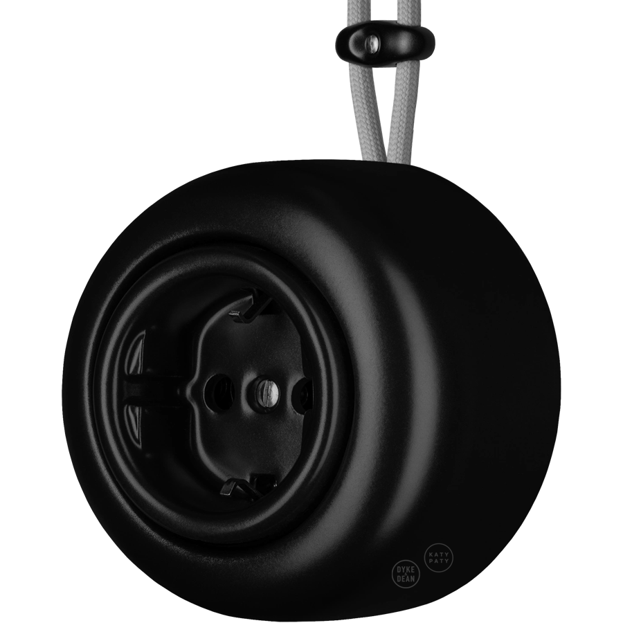 PORCELAIN ROUND SURFACE MOUNTED SCHUKO SOCKET MATTE BLACK - DYKE & DEAN