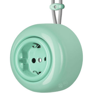 PORCELAIN ROUND SURFACE MOUNTED SCHUKO SOCKET MINT GREEN - DYKE & DEAN