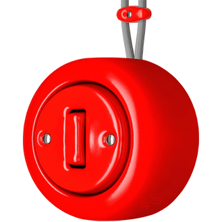 PORCELAIN ROUND SURFACE MOUNTED SLIM BUTTON SWITCH RED - DYKE & DEAN