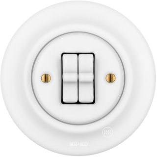 PORCELAIN WALL DOUBLE TOGGLE LIGHT SWITCH MATT WHITE - DYKE & DEAN